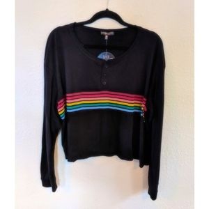 Black rainbow pride stripe long sleeve crop top